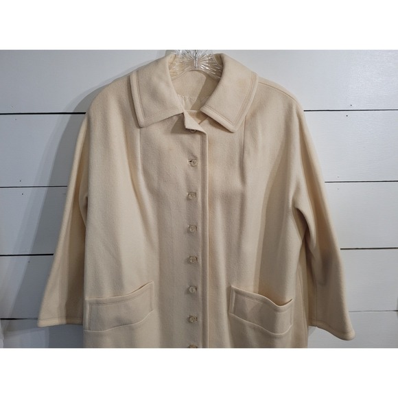 Vintage The Travelaire Cream Wool Button Split Cuff Union Made Dress Coat Sz 16 - Picture 6 of 16